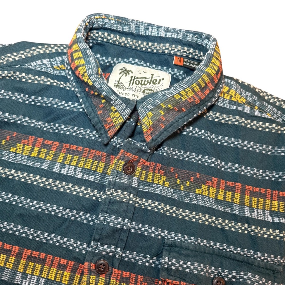 Howler Bros Mens Medium San Gabriel Short Sleeve Petro Mescal Jacquard Shirt
